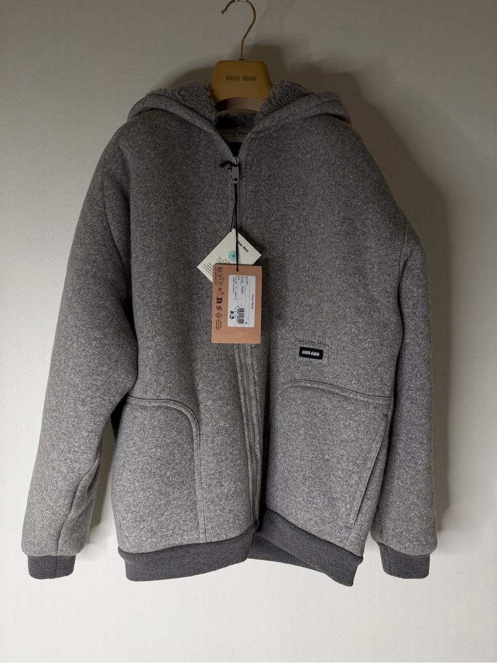 Miu Miu Cashmere Fleece Hoodie Jacket / Zip-Up Blouson in the beautiful Marmo - Picture 2 of 16